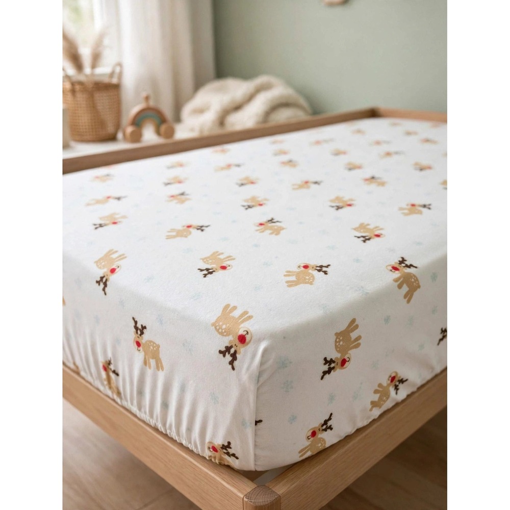 Trend Lab Reindeer Flannel Fitted Crib Sheet Christmas 100% Cotton